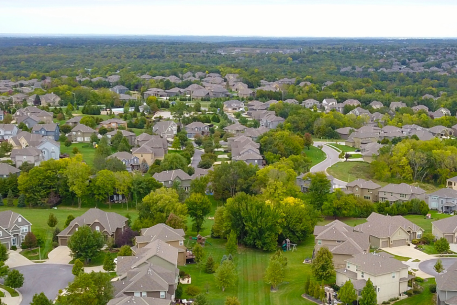 Aerial shot of houses