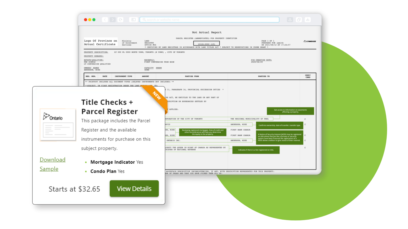 Title Check Tool and Parcel Register Report